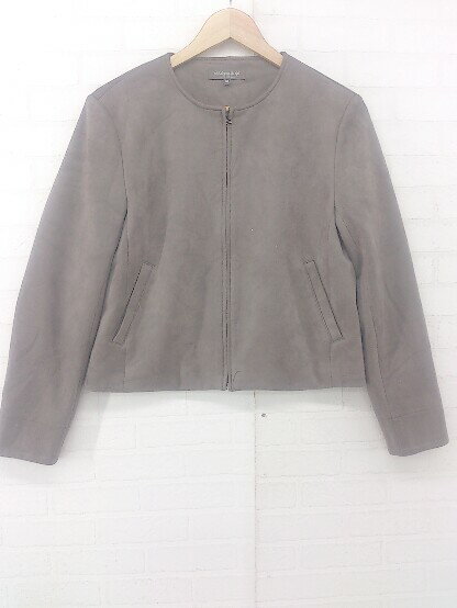 ◇ A day in the life UNITED ARROWS ノーカラー スエード調 長袖 ジャケット サイズ38 チャコールグレー レディース E 【中古】