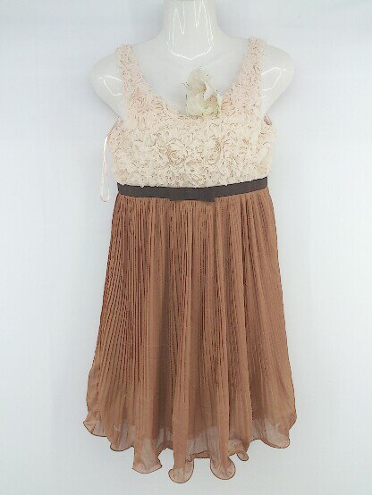 ◇ ◎ daryl diamond 花柄 プリーツ ノースリーブ 膝丈 ワンピース サイズ9 ピンク ブラウン系 レディース E 【中古】