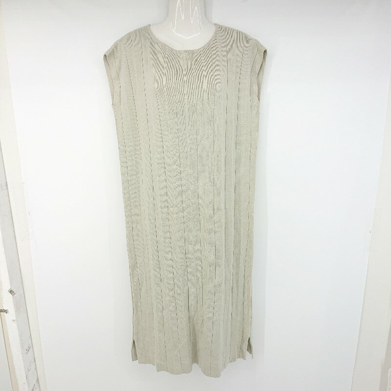 ◇ que made me ストラップ ニット シンプル ノースリーブ 膝下丈 ワンピース サイズL グリーン系 レディース P 【中古】