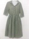 ◇ ◎ ROPE PICNIC 涼しげ 切替 プリーツ オトナ女子 七分袖 膝下丈 ワンピース サイズM カーキ レディース P 【中古】