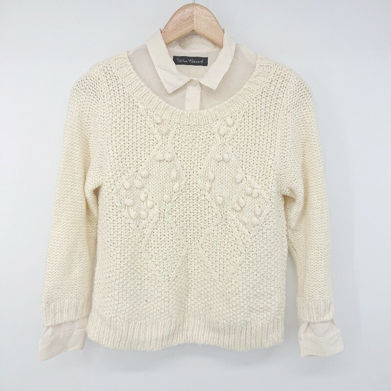 ◇ URBAN RESEARCH アーバンリサーチ レイヤード風 長袖 ニット セーター サイズONE ベージュ系 レディース メンズ P 【中古】