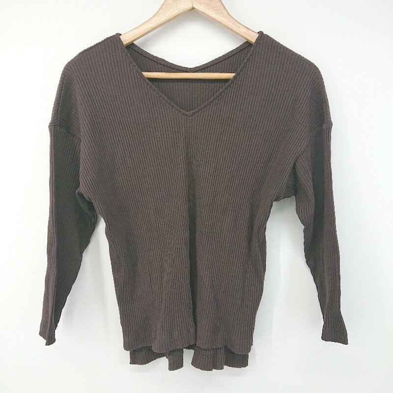 ◇ green label relaxing Vネック リブニット 八分袖 カットソー ダークブラウン系 レディース メンズ P 【中古】