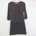 ◇ Simplicite プードルニット 切替 オトナ女子 長袖 膝丈 ワンピース パープル ブラック レディース P 【中古】