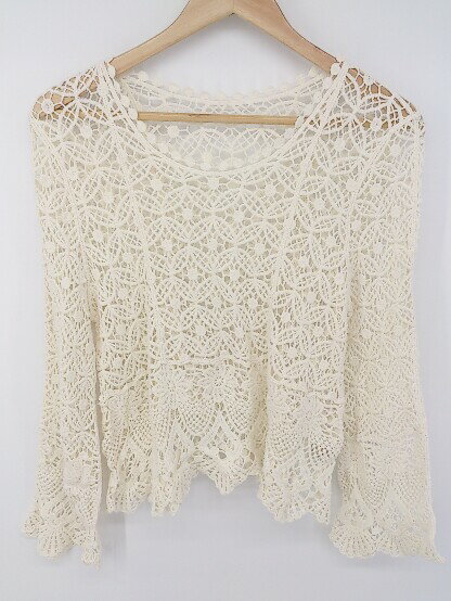◇ ems excite かぎ針編み 涼しげ トレンド 長袖 カットソー プルオーバー サイズF アイボリー系 レディース P 【中古】(4)
