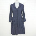 ◇ ◎ UNIQLO× Ines De La Fressange コラボ オープンカラー 長袖 膝下丈 ワンピース サイズM ネイビー系 レディース P 【中古...