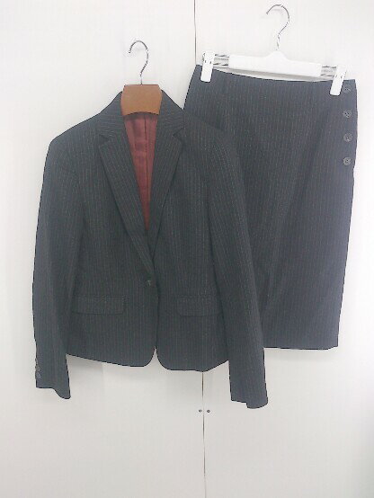 ◇ COMME CA ISM ピンストライプ 1B 膝下丈 シングル スカート スーツ セットアップ サイズ S ブラック レディース P 【中古】