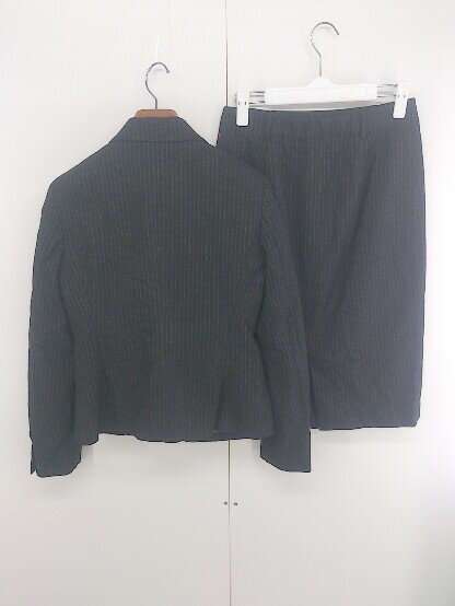 ◇ COMME CA ISM ピンストライプ 1B 膝下丈 シングル スカート スーツ セットアップ サイズ S ブラック レディース P 【中古】