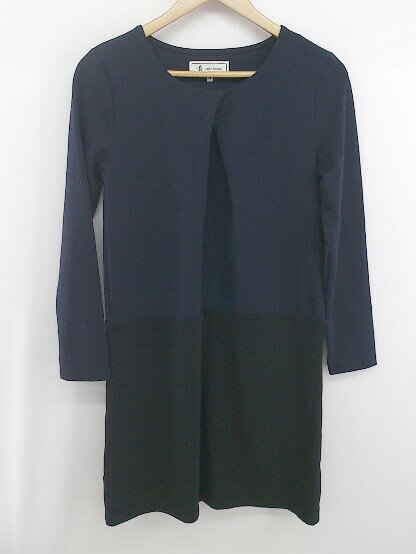 ◇ ROPE PICNIC ロペピクニック バイカラー 大人女子 長袖 膝丈 ワンピース サイズ38 ネイビー ブラック レディース E 【中古】