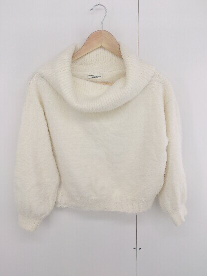 ◇ earth music&ecology オフタートルネック ショート丈 長袖 ニット セーター サイズF アイボリー レディース メンズ E 【中古】