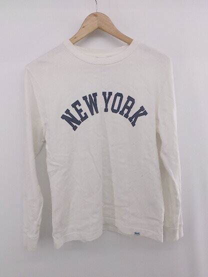 ◇ DISCUS カジュアル プリント 長袖 Tシャツ カットソー サイズS ホワイト系 ダークネイビー レディース メンズ E 【中古】