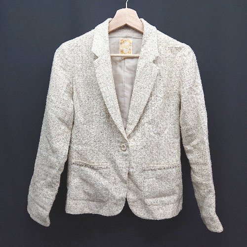 ◇ BEAMS HEART ツイード生地 キラキラ 上品 袖スリット 綺麗め おしゃれ 長袖 ジャケット サイズ1 ゴールド レディース E 【中古】