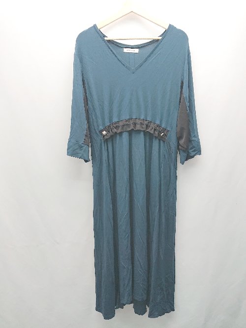 ◇ LADYMADE Vネック きれいめ オフィスカジュアル 長袖 ロング丈 ワンピース サイズF エメラルドグリーン レディース E 【中古】