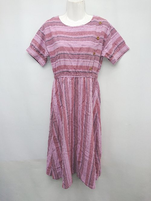 ◇ ehka sopo エヘカソポ ボーダー ストライプ 涼しげ 半袖 膝下丈 ワンピース サイズF レッド ピンク マルチ レディース P 【中古】