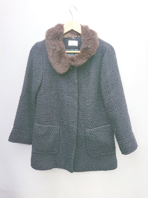 ◇ le.coeur blanc ルクールブラン ラビットファー 2WAY 長袖 コート ジャケット サイズ38 ネイビー ブラウン レディース P 【中古】