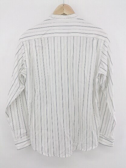 ◇ green label relaxing UNITED ARROWS バンドカラー ストライプ 長袖 シャツ サイズM ホワイト グリーン系 メンズ E 【中古】