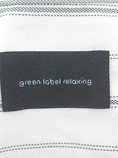 ◇ green label relaxing UNITED ARROWS バンドカラー ストライプ 長袖 シャツ サイズM ホワイト グリーン系 メンズ E 【中古】