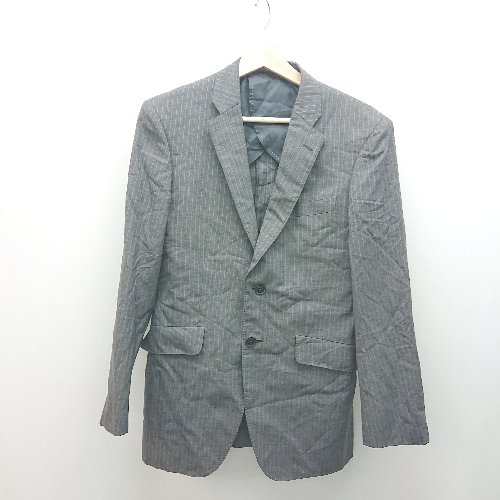 ◇ FINTES フィンテス ストライプ 背抜き仕立て 内ポケット 長袖 ジャケット サイズA4 グレー メンズ E 【中古】