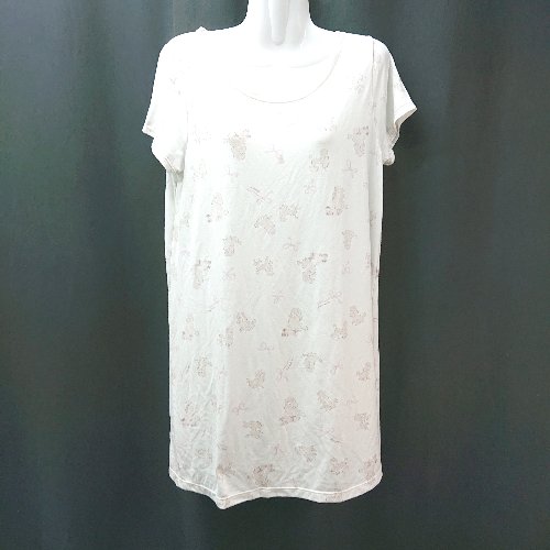 ◇ gelato pique ラウンドネック 部屋着 ロング丈 かわいい 犬 半袖 ルームウェア サイズF ホワイト レディース E 【中古】