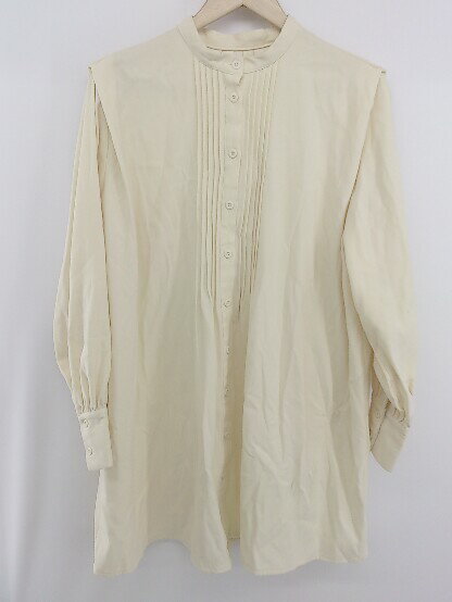 ◇ merlot メルロー スタンドカラー ピンタック 長袖 ミニ ワンピース サイズM クリームイエロー系 レデ..