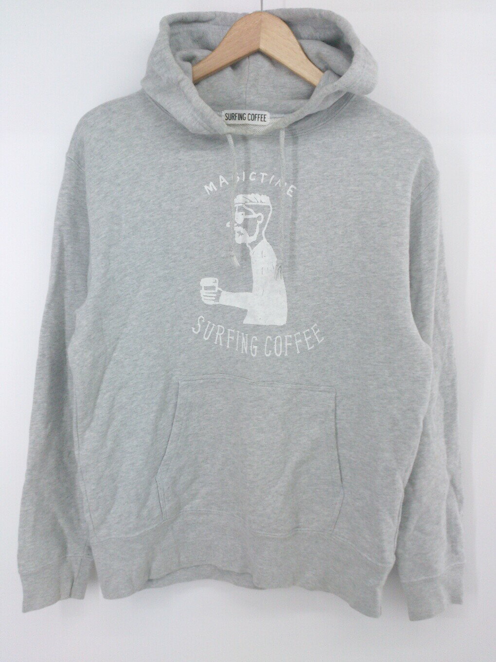 ◇ SURFING COFFEE サーフィンコーヒー カジュアル プリント 長袖 プルオーバー パーカー サイズM グレ..