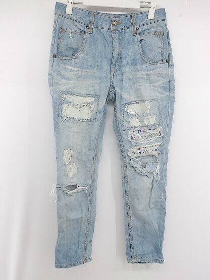 ◇ COOLA クーラ 装飾 ビジュー ダメージ加工 デニム ジーンズ パンツ サイズ38 インディゴ レディース ..