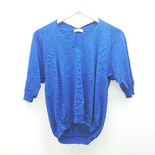 ◇ earth music by ecology Vネック ショート丈 ストレッチあり 透け感なし 半袖 ニット サイズFREE ブ..