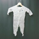◇ POLO RALPH LAUREN 縞々模様 フロントボタン ワンポイントロゴ 長袖 つなぎ サイズ90 グレー ホワイト キッズ E 【中古】