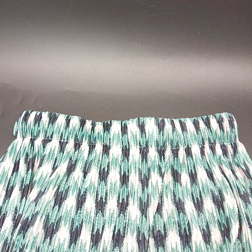 ◇ me+em select ウエストゴム 総柄 プリーツ おしゃれ ストレートパンツ サイズF グリーン ブラック レディース E 【中古】