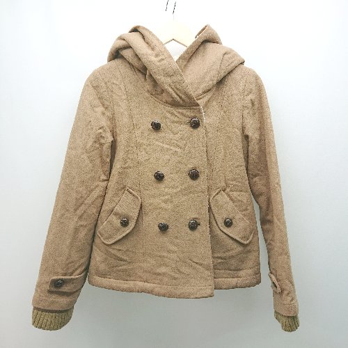 ◇ LIP STAR フード付き ダブルボタン 厚手 両サイドポケット 長袖 アウター サイズ2 ブラウン レディー..