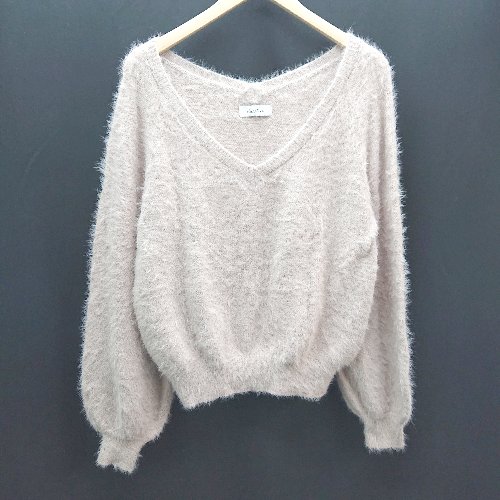 ◇ dazzlin ダズリン Vネック ケーブル 起毛 ストレッチ シンプル おしゃれ 長袖 ニット サイズF ピンク レディース E 【中古】