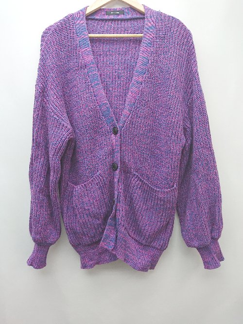 ◇ JEANASIS ジーナシス コットン混 長袖 ニット カーディガン サイズF パープル系 マルチ レディース P 【中古】