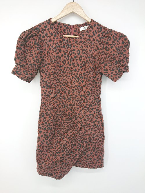 ◇ IMVELY イムブリー 豹柄 レオパード 大人女子 半袖 ミニ ワンピース サイズM ブラウン系 ブラック レディース P 【中古】
