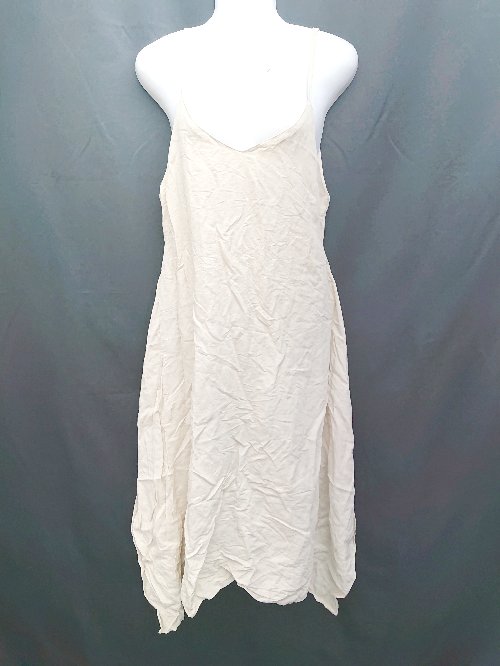 ◇ Amiur エミレ リネン混 シンプル ナチュラル キャミソール ロング ワンピース ベージュ レディース P..