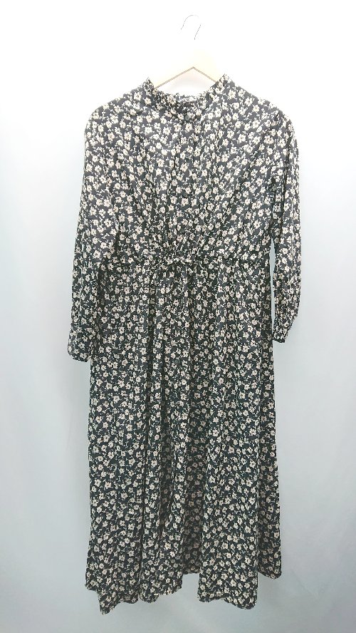 ◇ Te chichi TERRASSe オーバーサイズ 総花柄 きれいめ 長袖 ロング丈 ワンピース サイズF ブラック レディース E 【中古】