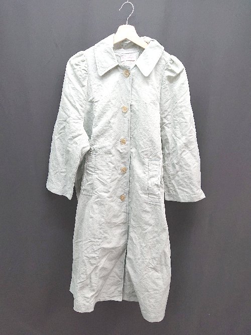 ◇ LITTLE SUNNY BITE フロントボタン ポケットあり 無地 長袖 ひざ丈 ワンピース サイズS グリーン系 ..