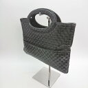 ◇ PROPOTION 少量サイズ マチなし ポケット複数 無地 シンプル ハンドバッグ ブラック レディース E 【中古】