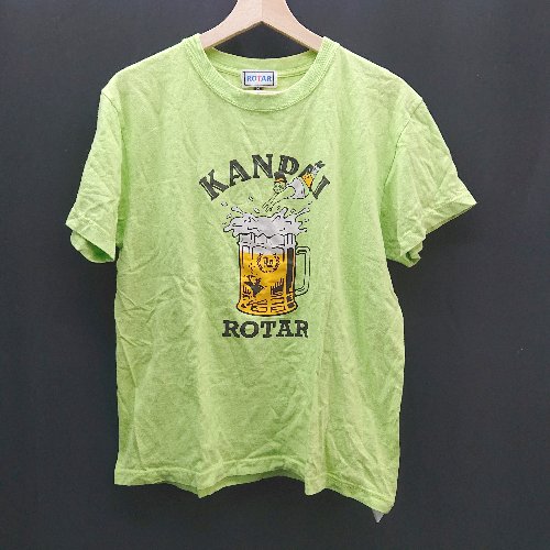 ◇ ROTAR ローター クルーネック フロントプリント 蛍光色 半袖 Tシャツ サイズM グリーン レディース E..