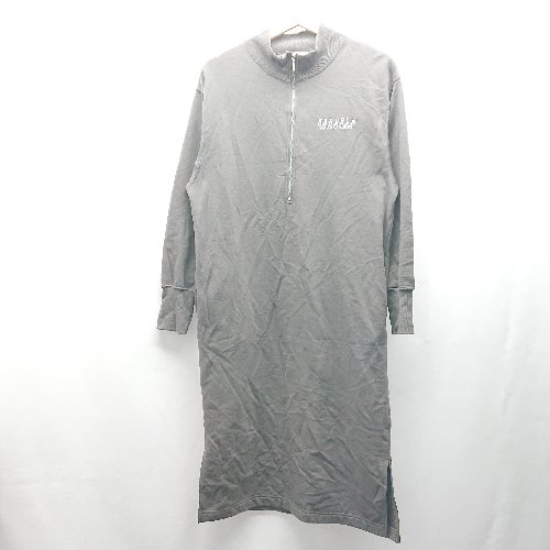 ◇ KANGOL カンゴール ロゴ サイドスリット ハーフジップ 裏起毛 長袖 ロング ワンピース サイズM グレ..
