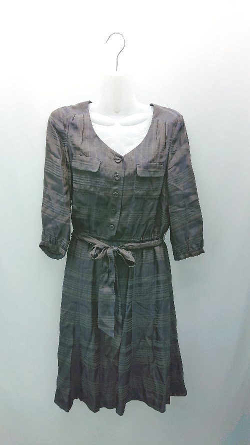 ◇ ◎ Caxa カッサ チェック柄 薄手 上品 綺麗め 大人っぽい 長袖 ロング ワンピース サイズzmc グレー レディース E 【中古】