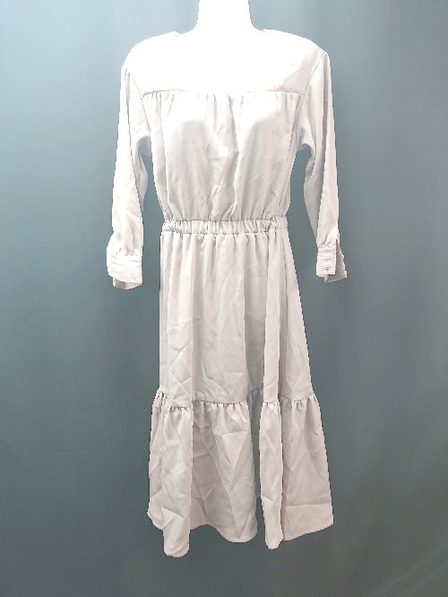 ◇ COHINA コヒナ Uネック バックジップ ウエストゴム シンプル 長袖 膝丈 ワンピース サイズXS ブラウ..