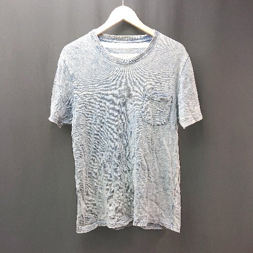 ◇ BAYFLOW ベイフロー Uネック ボーダー柄 胸ポケット ストレッチ 半袖 カットソー サイズ4 ブルー レディース E 【中古】