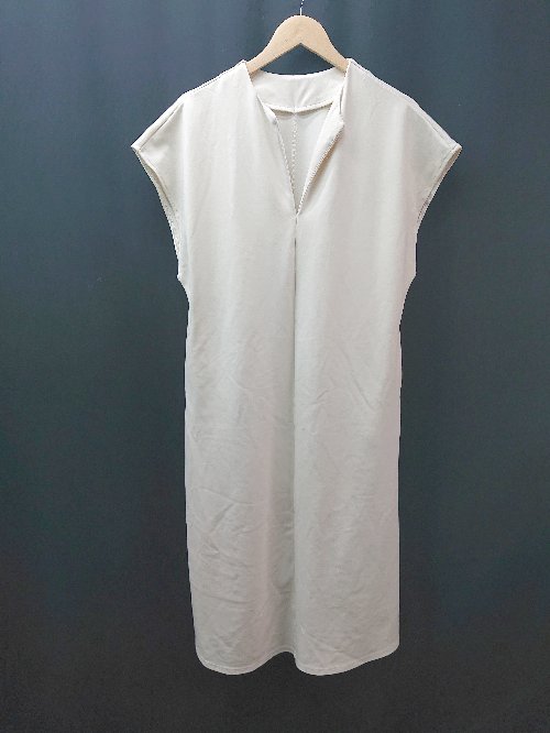 ◇ ap retro アプレトロ スリットネック ストレッチ素材 綺麗め ロング ワンピース サイズF ホワイト レ..