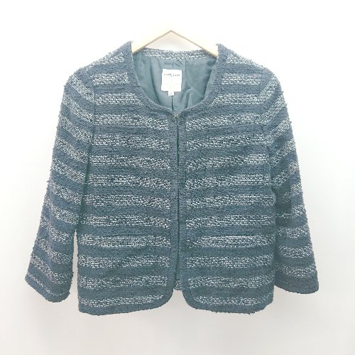 ◇ marie claire フロントフック ボーダー柄 裏地あり 長袖 ジャケット サイズ38 ブラック系 レディース E 【中古】