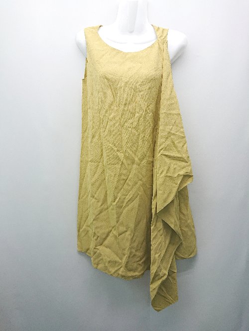 ◇ Antonelli アントネッリ ラウンドネック ストレッチ素材 おしゃれ 膝丈 ワンピース サイズ38 イエロー レディース E 【中古】