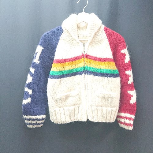 ◇ MU・CHA・CHA ジップアップ ニット にこちゃん キッズ 長袖 ブルゾン サイズM アイボリー マルチ レディース メンズ E 【中古】