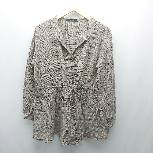 ◇ w closet チェック柄 ウエスト紐調整 きれい系 長袖 ひざ丈 チュニック サイズF ベージュ系 レディース E 【中古】