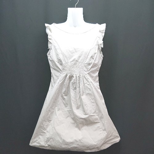 ◇ KRIZIAPOU バックジップ フリル ポケット かわいい シンプル ひざ丈 ワンピース サイズ40 ライトグレ..