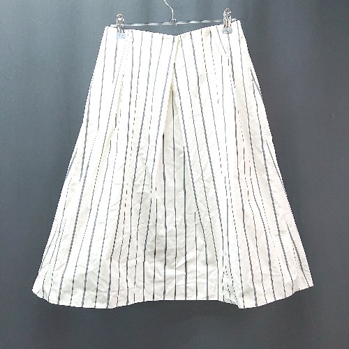 ◇ Mila Owen ミラオーウェン ストライプ柄 バックファスナー 上品 膝丈 台形 スカート サイズ1 アイボリー レディース E 【中古】