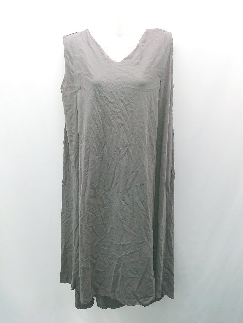 ◇ LARU ラルー Vネック 無地 ゆったり シンプル ロング ワンピース サイズM-L グレー レディース E 【中古】