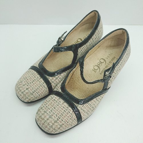 ◇ comfort gling ストラップ 総柄 ラウンドトゥ パンプス サイズ23 ベージュ レディース E 【中古】